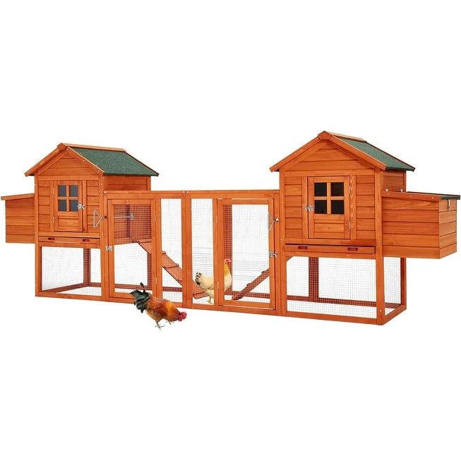 Grand poulailler AECOJOY 366 cm avec enclos, abri en bois, cage à volaille