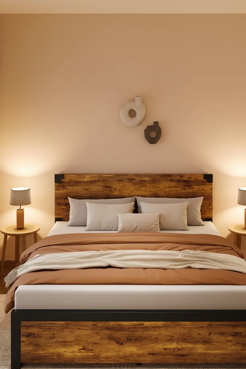 Rustic Wood Bed - Wabi-sabi Style
